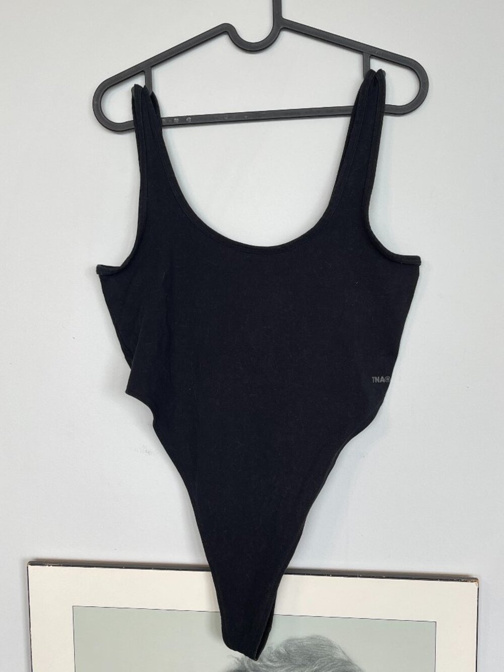 ARITZIA TNA COTTON THIGH HIGH THONG BODYSUIT IN BLACK SIZE LARGE